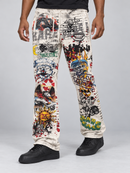 RARE PEACE Graffiti Doodle all-over print flared sweatpants in ecru styled with black sneakers