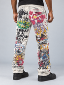 RARE PEACE Graffiti Doodle all-over print flared sweatpants in ecru with black sneakers
