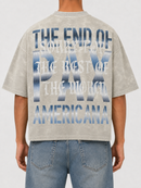 Rare Peace America First oversized rhinestone cropped thermal T-shirt in light khaki, casual and stylish with bold graphic details.