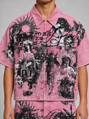 Dust pink Rare Peace collar zip-up with digital print, rhinestones, and cropped design, featuring a stylish rhinestone collar detail.
