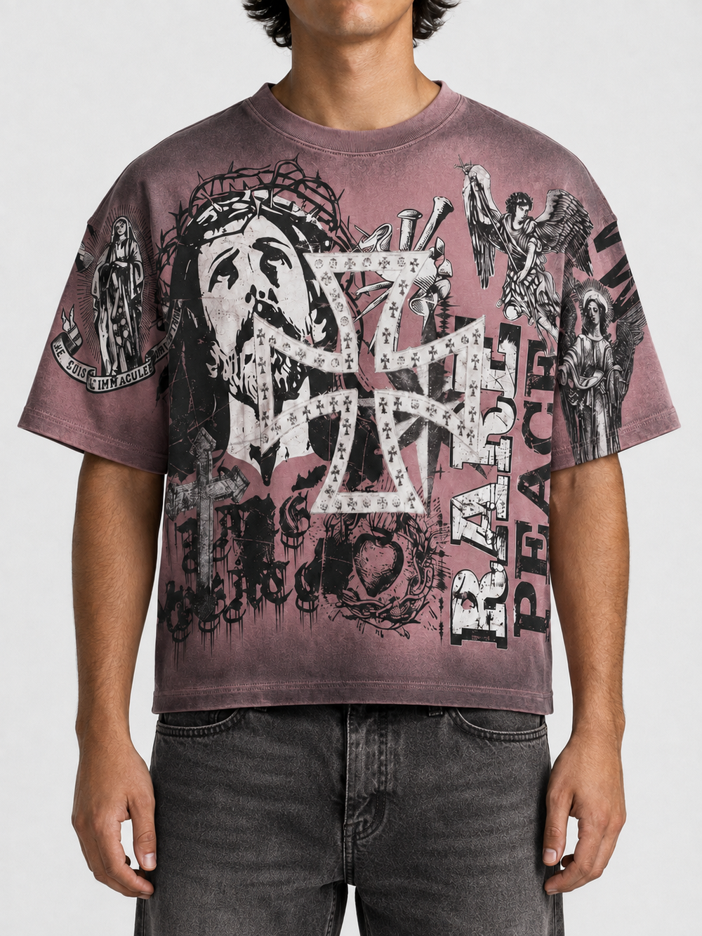 トップス BOTT world peace Rare Peace 'Mad World' Oversized Cropped T-Shirt In Dust Pink