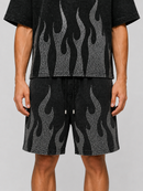 Rare Peace black rhinestone flame T-shirt and shorts set at Fresh N Fitted – front view