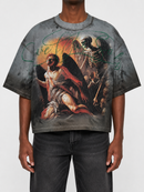 Rare Peace 'Save Our Souls' Oversized Rhinestone Cropped T-shirt (Olive) RT5063