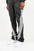 Rebel Minds five stripes stacked grey and white sweatpants, casual athletic wear, with elastic waistband and relaxed fit.