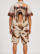 Rebel Minds Paradise tapestry shirt in khaki, casual tee featuring vibrant tapestry design, worn as a stylish unisex T-shirt.