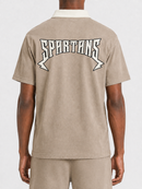 Rebel Minds Spartans Washed Polo T-Shirt in taupe, casual men's tee with a classic collar and logo detail.