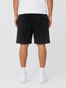 Black Rebel Minds Washed Rhinestone Galaxy shorts with shimmering rhinestones and a casual fit, displayed on a plain background.