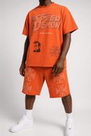 Orange Rolling Loud 'Speed Demon' T-shirt featuring bold graphic design, casual fit, perfect for music festival outfits.