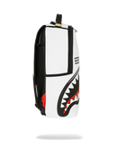 Backpack with a shark mouth design on a white background