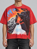 Stray 'Wolves' Oversized Drop Shoulder Cropped T-Shirt In Red