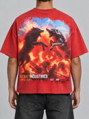 Stray 'Wolves' Oversized Drop Shoulder Cropped T-Shirt In Red