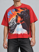Stray 'Wolves' Oversized Drop Shoulder Cropped T-Shirt In Red