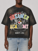 Syndicate Dreamer cropped T-shirt in black wash with short sleeves and relaxed fit, displayed on a plain background.