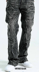 Taker 'frayed Patched' Premium stretch Stack Denim (Vintage Black) T5053 - FRESH N FITTED
