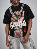 VOYAGE STUDIO Saints Necklace Tee In Black