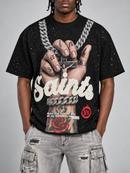 VOYAGE STUDIO Saints Necklace Tee In Black