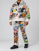 RARE PEACE Graffiti Doodle all-over print flared sweatpants in ecru with washed graffiti design