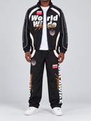 Men's black Copper Rivet windbreaker jacket with zip-up front and rivet details, designed for a stylish athletic look.