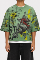 STORM88 KORA Washed 3/4 Sleeve Crop Top Tee - S/N Jersey In Light Green ST8-013