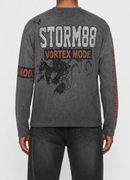STORM88 LAGO Washed Long Sleeve Regular Graphic Fit Tee In Grey ST8-023