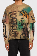 STORM88 HOKES Washed Long Sleeve Regular Graphic Fit Tee In Khaki ST8-020