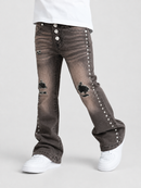 NOBLE Kids 'Studded' Premium Flared Denim in Taupe