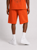 Orange Rolling Loud 'Speed Demon' shorts with bold graphic print, casual fit, and elastic waistband.