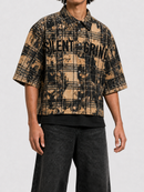 STORM88 KATO Washed Flannel Crop Top Button Down Shirt In Brown ST8-011