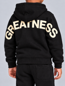 Kids Jordan Craig Greatness Wingspan Hoodie in Oreo, black and white hoodie with graphic design, front view, casual wear for children.