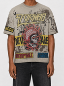 STORM88 BOWIE Washed Short Sleeve Regular Graphic Fit Tee In Khaki ST8-017