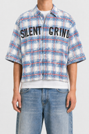 STORM88 RONIN Washed Flannel Crop Top Button Down Shirt In Blue ST8-011