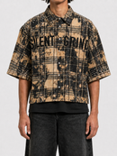STORM88 KATO Washed Flannel Crop Top Button Down Shirt In Brown ST8-011