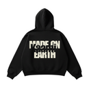 FRESH N FITTED KML 'SCRIPT' black heavyweight organic cotton hoodie with oversized drop shoulders and graphic print.