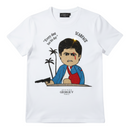 FRESH N FITTED white cotton lycra t-shirt with a 'Scarface' graphic and quote "Every dog has his day".