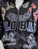 Men's Majestik 'Global' Garment Dyed Heavy French Terry Zip Up Hoodie in Black
