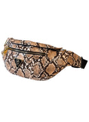 Snake print fanny pack on a white background