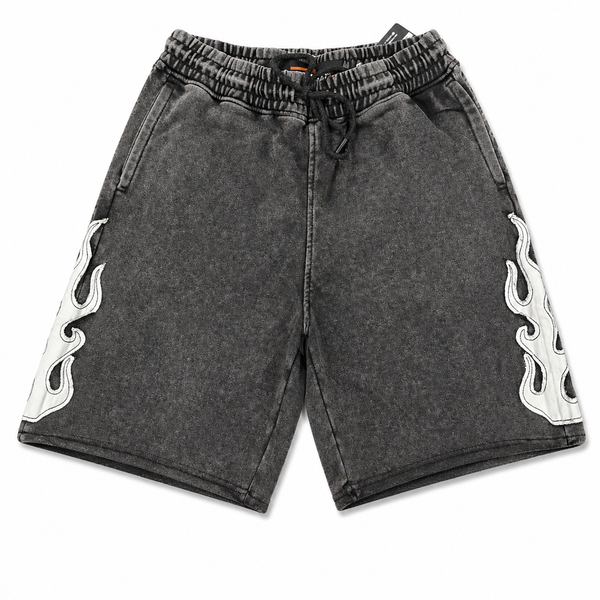 Copper Rivet Men's Flame French Terry Acid Wash Shorts In Black 511036