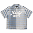Copper Rivet Fray Holy Saint Short Sleeve Shirt with Stones In Blue 612003 - FRESH N FITTED