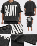 Copper Rivet Men's Saint French Terry Acid Wash Oversize Crop T-Shirt In Black 511036 - FRESH N FITTED