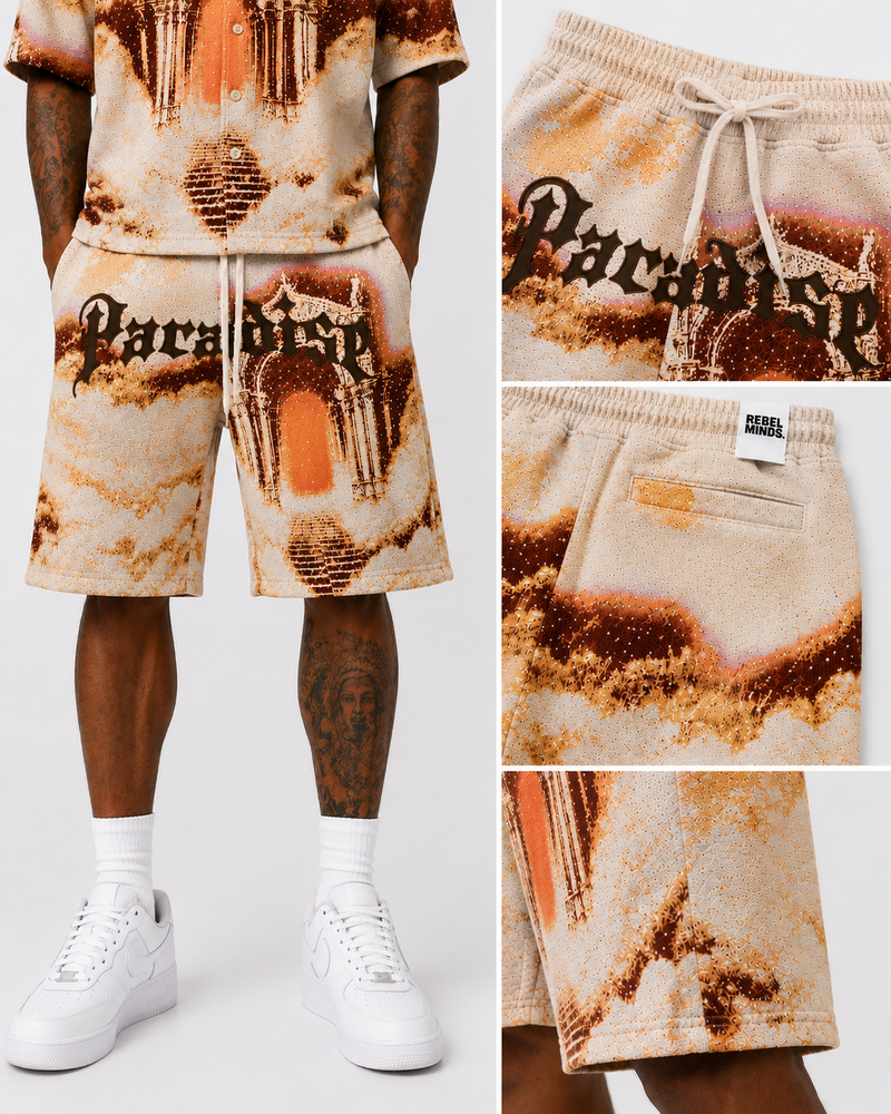 Rebel Minds 'Paradise' Tapestry Shorts (Khaki) 610-12905 | Fresh N