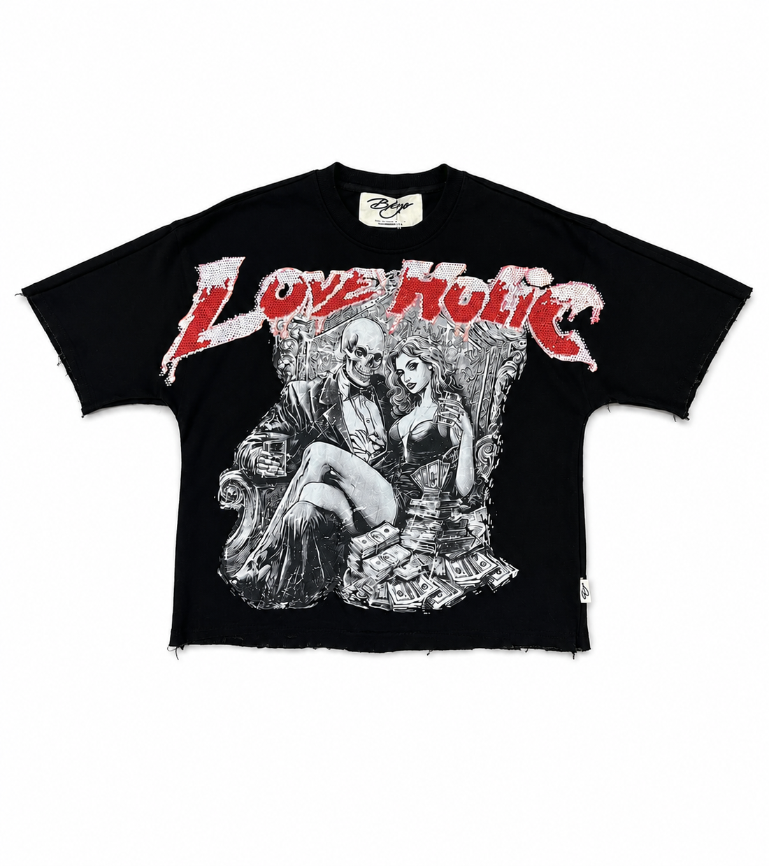 BKYS 'Love Holic' Cropped Rhinestone T-Shirt (Black) T1520