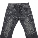 Taker 'frayed Patched' Premium stretch Stack Denim with Pearls and Rhinestone